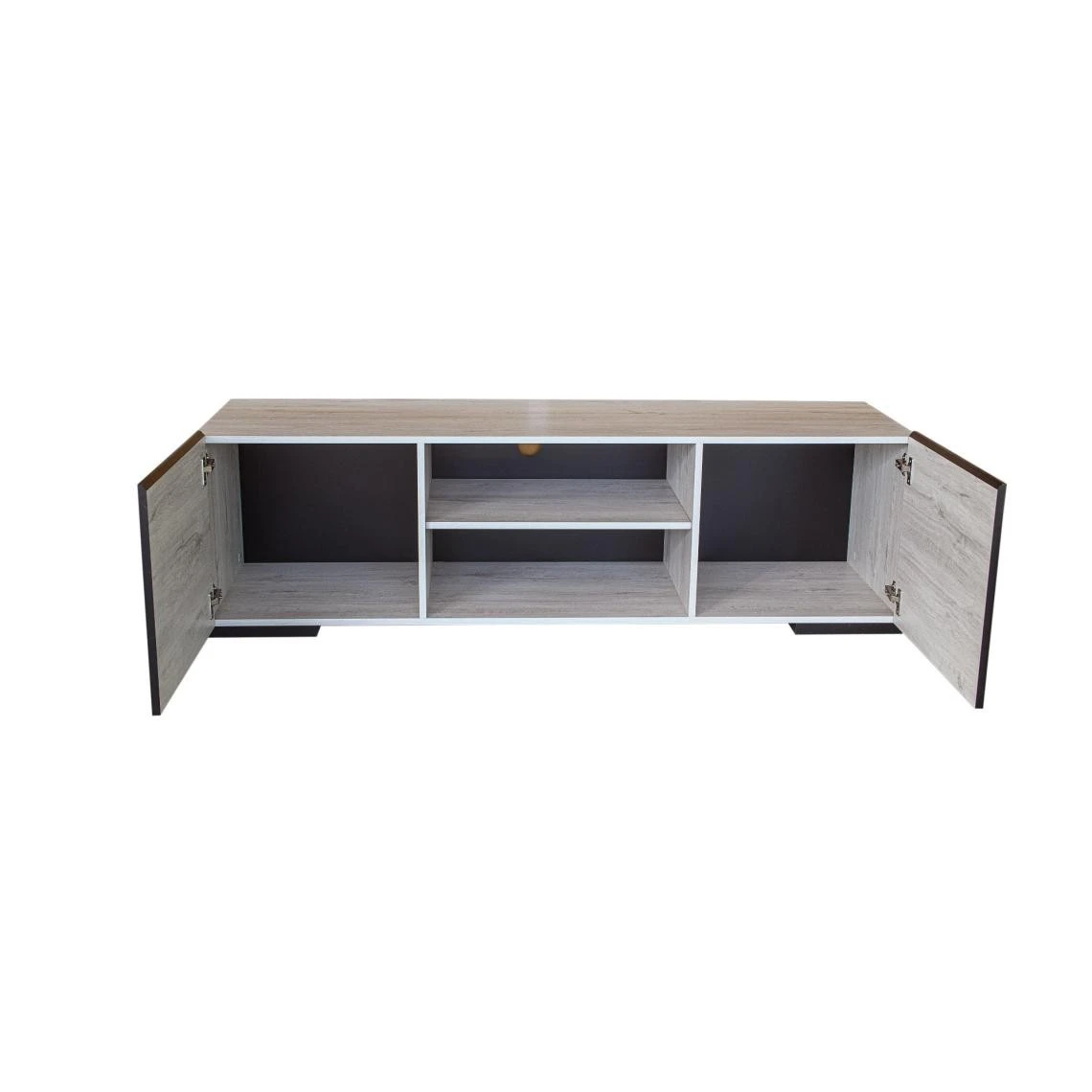 Bestmobilier Maze - Meuble TV - Bois Gris - 160 Cm - Style Contemporain 5 Bestmobilier Maze - Meuble TV - Bois Gris - 160 Cm - Style Contemporain – Image 3