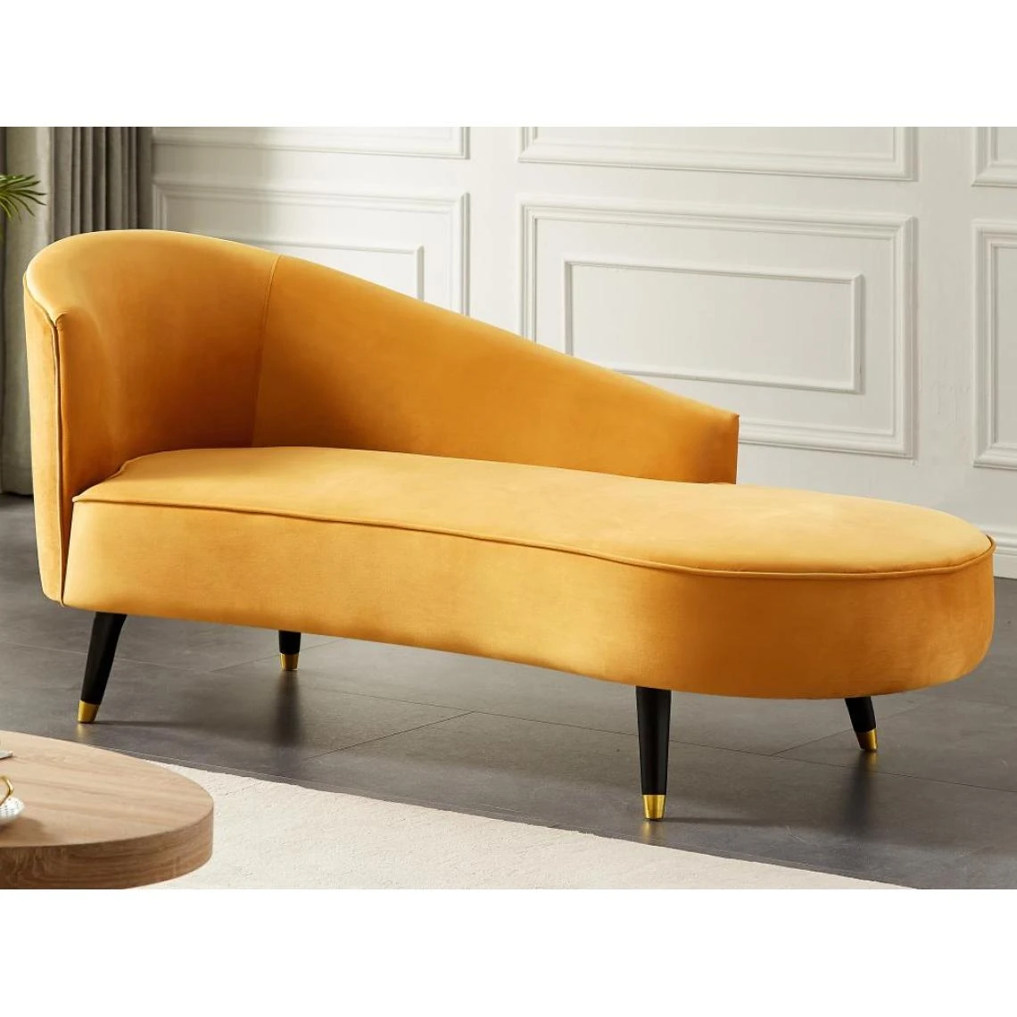 Vente-unique Méridienne Gauche En Velours Jaune ABAJO 3 Vente-unique Méridienne Gauche En Velours Jaune ABAJO