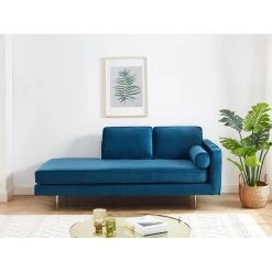 Vente-unique Méridienne Droite En Velours KAHEL - Bleu Canard