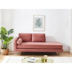 Vente-unique Méridienne Gauche En Velours KAHEL - Vieux Rose