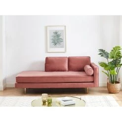 Vente-unique Méridienne Droite En Velours KAHEL - Vieux Rose