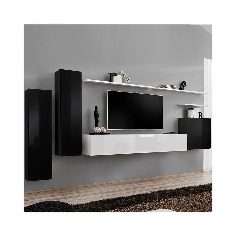 KASALINEA Meuble Tv Suspendu Noir Et Blanc SOLENDRO 2 3 KASALINEA Meuble Tv Suspendu Noir Et Blanc SOLENDRO 2