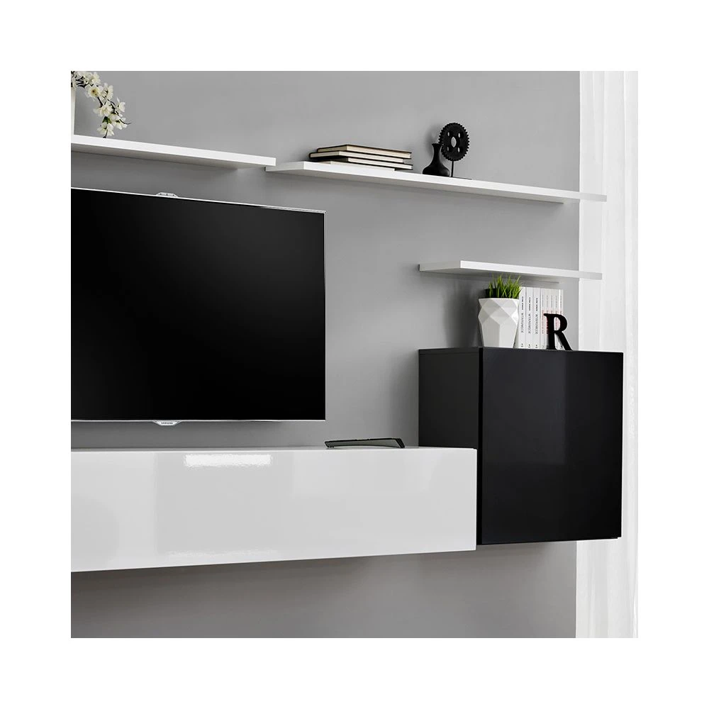 KASALINEA Meuble Tv Suspendu Noir Et Blanc SOLENDRO 2 4 KASALINEA Meuble Tv Suspendu Noir Et Blanc SOLENDRO 2 – Image 2