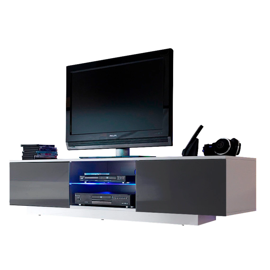 Dusine Meuble LED Suspendu Ou Posé TV Giorgio Blanc Mat Et Gris Laqué 160 C... 3 Dusine Meuble LED Suspendu Ou Posé TV Giorgio Blanc Mat Et Gris Laqué 160 C...