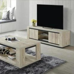 NOUVOMEUBLE Meuble Télé Contemporain Couleur Chêne Clair HILMONT