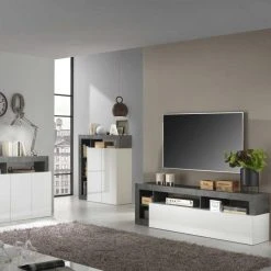 Tousmesmeubles Meuble TV 1 Abattant 2 Niches Blanc Laqué Brillant/Béton Ciré Fonc?... 6 Tousmesmeubles Meuble TV 1 Abattant 2 Niches Blanc Laqué Brillant/Béton Ciré Fonc?... -Vente-unique shop meuble tv 1 abattant 2 niches blanc laque brillantbeton cire fonce ischia 8262691 21050845 1140x1140