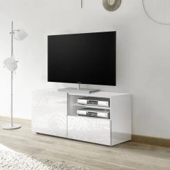 Tousmesmeubles Meuble TV 1 Porte 1 Tiroir Laqué Blanc Brillant - BARI -Vente-unique shop meuble tv 1 porte 1 tiroir laque blanc brillant bari 7407720 18643962 1200x1200