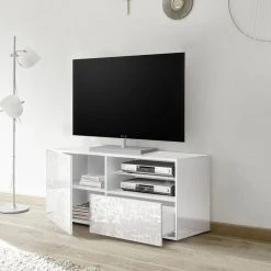 Tousmesmeubles Meuble TV 1 Porte 1 Tiroir Laqué Blanc Brillant - BARI -Vente-unique shop meuble tv 1 porte 1 tiroir laque blanc brillant bari 7407720 18643964 1200x1200