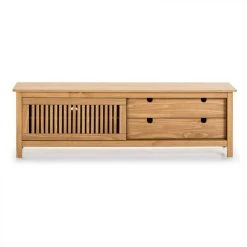 Tousmesmeubles Meuble TV 1 Porte Coulissante 2 Tiroirs Bois - BRANU