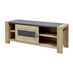 Tousmesmeubles Meuble TV 1 Porte Coulissante Chêne Blond/Gris - SIEM -Vente-unique shop meuble tv 1 porte coulissante chene blondgris siem 7408398 18646336 1200x1200