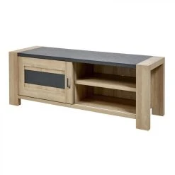 Tousmesmeubles Meuble TV 1 Porte Coulissante Chêne Blond/Gris - SIEM -Vente-unique shop meuble tv 1 porte coulissante chene blondgris siem 7408398 18646338 1200x1200