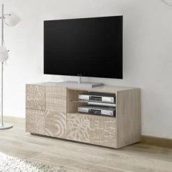 HAPPYMOBILI Meuble TV 120 Cm Avec LED Chêne Clair MIRANO