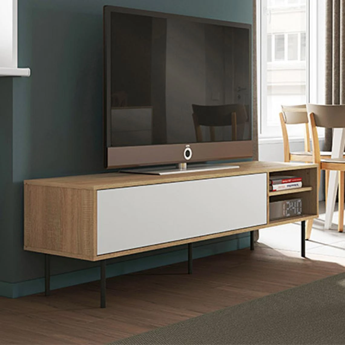 Meuble TV AMPERE - Chêne Naturel Et Blanc - TEMAHOME 3 Meuble TV AMPERE - Chêne Naturel Et Blanc - TEMAHOME