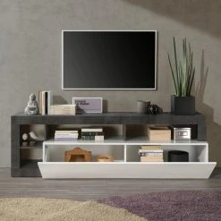NOUVOMEUBLE Meuble TV 180 Cm Moderne Blanc Et Gris Oxyde AMBRE -Vente-unique shop meuble tv 180 cm moderne blanc et gris oxyde ambre 11800920 31171116 1140x1140