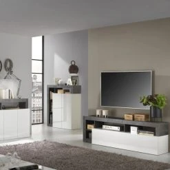 NOUVOMEUBLE Meuble TV 180 Cm Moderne Blanc Et Gris Oxyde AMBRE -Vente-unique shop meuble tv 180 cm moderne blanc et gris oxyde ambre 11800920 31171118 1140x1140
