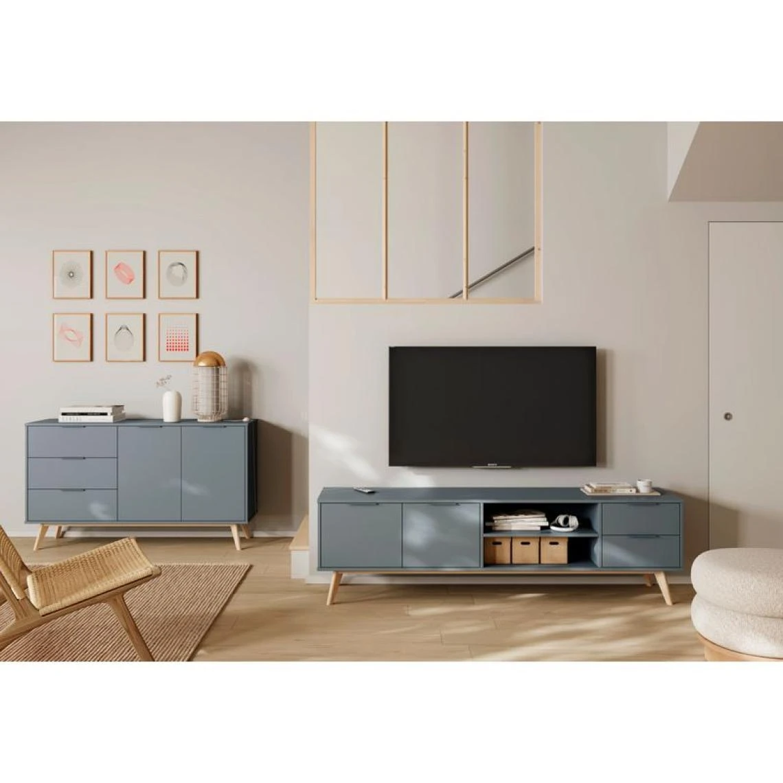 BUT Meuble TV 180cm PISCO Vert Grisé 4 BUT Meuble TV 180cm PISCO Vert Grisé – Image 2