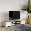 Meuble TV PODIUM 4 Niches - Chêne Naturel Et Blanc - TEMAHOME