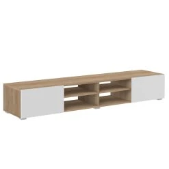 Meuble TV PODIUM 4 Niches - Chêne Naturel Et Blanc - TEMAHOME 8 Meuble TV PODIUM 4 Niches - Chêne Naturel Et Blanc - TEMAHOME -Vente-unique shop meuble tv 185 cm avec 2 portes et 4 niches chene et blanc 11036422 28828816 1140x1140