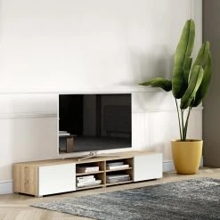 Meuble TV PODIUM 4 Niches - Chêne Naturel Et Blanc - TEMAHOME 9 Meuble TV PODIUM 4 Niches - Chêne Naturel Et Blanc - TEMAHOME -Vente-unique shop meuble tv 185 cm avec 2 portes et 4 niches chene et blanc 11036422 28828818 1140x1140
