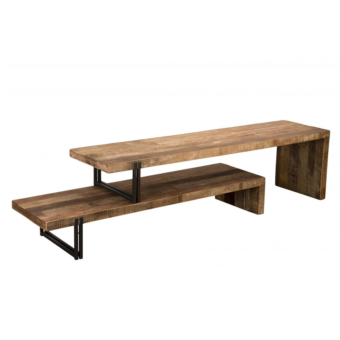 MACABANE Meuble TV 2 Niveaux Bois De Teck Recyclé Et Métal - SIANA 4 MACABANE Meuble TV 2 Niveaux Bois De Teck Recyclé Et Métal - SIANA – Image 2