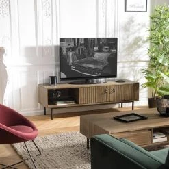 MACABANE Meuble TV 2 Portes 1 Niche Acacia Pieds Métal GINO -Vente-unique shop meuble tv 2 portes 1 niche acacia pieds metal gino design 834006 1 1140x1140