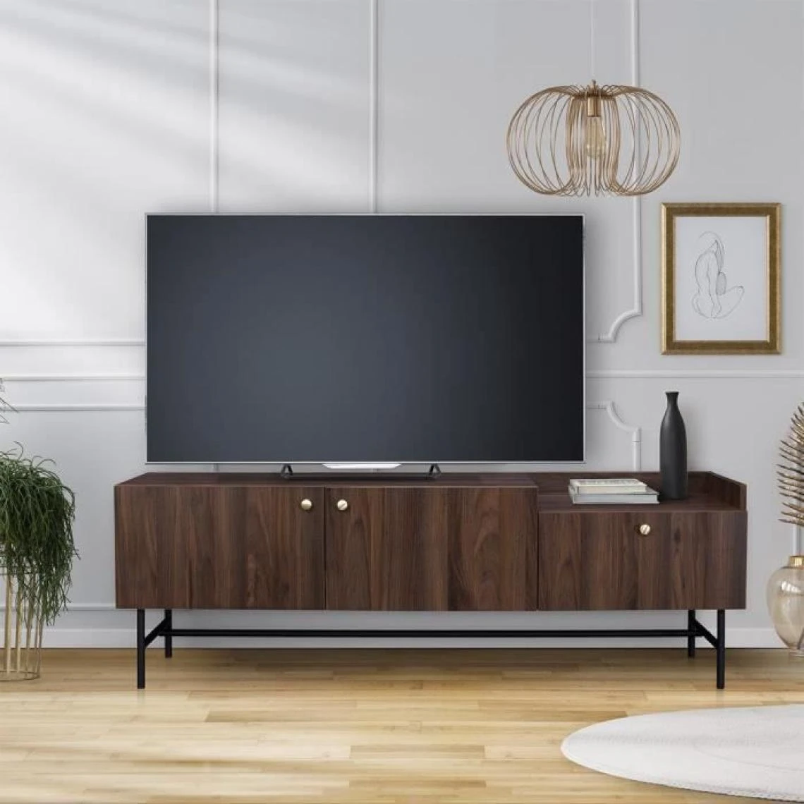 Tbs Meuble TV 2 Portes 1 Tiroir - Bois Et Métal - L 150 X P 39,5 X H 50 -... 4 Tbs Meuble TV 2 Portes 1 Tiroir - Bois Et Métal - L 150 X P 39,5 X H 50 -... – Image 2