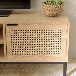 MACABANE Meuble TV 2 Portes Cannage Naturel Pieds Métal Noir MARCEAU -Vente-unique shop meuble tv 2 portes cannage naturel pieds metal noir marceau 712304 3 1140x1140