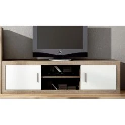 Pegane Meuble TV 2 Portes Coloris Chêne Cambrian,blanc - Longueur 180 X Pro...