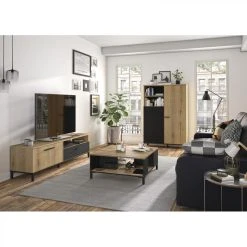 Time Meuble TV 2 Portes/1 Tiroir TRUST Chêne/noir -Vente-unique shop meuble tv 2 portes1 tiroir trust chenenoir 9161277 23916427 1140x1140