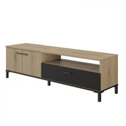 Time Meuble TV 2 Portes/1 Tiroir TRUST Chêne/noir -Vente-unique shop meuble tv 2 portes1 tiroir trust chenenoir 9161277 23916429 1140x1140