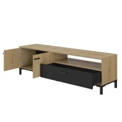 Time Meuble TV 2 Portes/1 Tiroir TRUST Chêne/noir -Vente-unique shop meuble tv 2 portes1 tiroir trust chenenoir 9161277 23916431 1140x1140