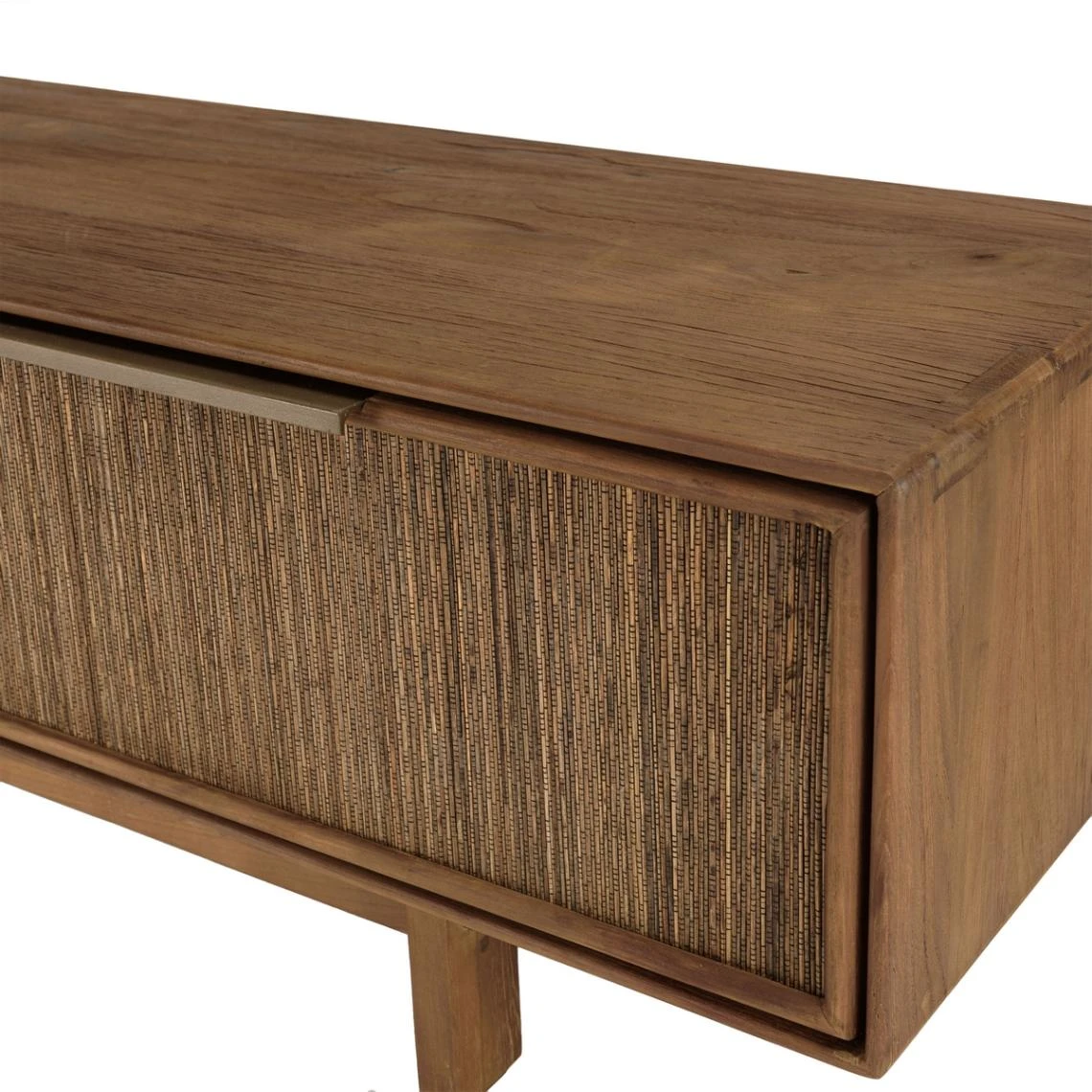 MACABANE Meuble TV 2 Tiroirs En Bois Teck Recyclé Et Tissage Naturel 7 MACABANE Meuble TV 2 Tiroirs En Bois Teck Recyclé Et Tissage Naturel – Image 5