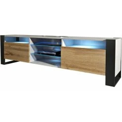 Dusine MEUBLE TV 200 CM LOVY LED BLANC MAT ET PORTE CHÊNE - STYLE INDUSTRIEL -Vente-unique shop meuble tv 200 cm lovy led porte chne et blanc mat style 12791926 1012874 74 1140x1140