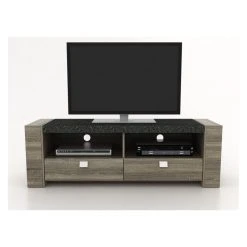 Vente-unique Meuble TV METEORITE - 2 Niches & 2 Tiroirs - MDF Plateau Effet Granite -Vente-unique shop meuble tv 225735