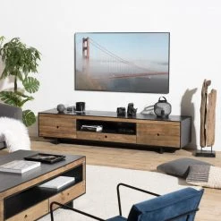 MACABANE Meuble TV 3 Tiroirs 1 Niche Pin Recyclé DANIDO