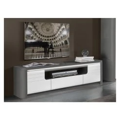 Vente-unique Meuble TV PERCEPTION - LEDs - 2 Portes & 1 Tiroir - Gris & Blanc -Vente-unique shop meuble tv 318677 1