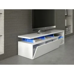 Usinestreet Meuble TV ETHAN à éclairage LED 1 Porte Et 4 Niches L150cm - Blanc -Vente-unique shop meuble tv 93455 vue1