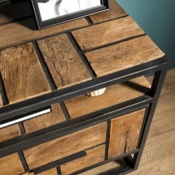 MACABANE Meuble TV ALIDA 3 Tiroirs 1 Étagère Bois Teck Recyclé Et Métal -Vente-unique shop meuble tv alida 3 tiroirs 1 tagere bois teck recycle et metal design 501449 2 1140x1140