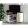 Vente-unique Meuble TV D'angle Avec Rangements - Coloris : Blanc Et Chêne - AMAEL