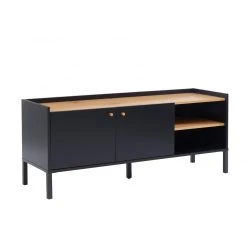 Baita Meuble TV ARCHI01 Noir Et Bois 2 Portes Et 2 Niches L130cm