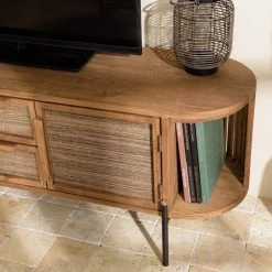 MACABANE Meuble TV Arrondi En Bois De Teck Recyclé 2 Portes 2 Tiroirs -Vente-unique shop meuble tv arrondi en bois de teck recycle 2 portes 2 tiroirs 501545 6 1140x1140