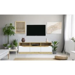 MENZZO Meuble TV Artemias 130cm Chêne Et Blanc -Vente-unique shop meuble tv artemias 130cm chene et blanc 11489292 30043668 1140x1140