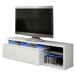 Pegane Meuble TV Avec LED Coloris Blanc Brillant - 43 X 150 X 41 Cm