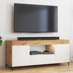 Selsey Meuble Tv Avec LED - GUSTO - 137 Cm - Lancaster / Blanc Mat - Style Co...