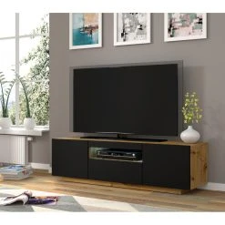 Bim Furniture Meuble TV Bas Universel AURA 150 Cm à Suspendre Ou à Poser Chêne Ar... -Vente-unique shop meuble tv bas universel aura 150 cm a suspendre ou a poser chene artisan noir mat avec led 10885974 28426124 1140x1140