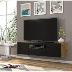 Bim Furniture Meuble TV Bas Universel AURA 150 Cm à Suspendre Ou à Poser Chêne Ar... -Vente-unique shop meuble tv bas universel aura 150 cm a suspendre ou a poser chene artisan noir mat avec led 10885974 28426126 1140x1140