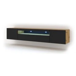 Bim Furniture Meuble TV Bas Universel AURA 200 Cm à Suspendre Ou à Poser Chêne Ar... -Vente-unique shop meuble tv bas universel aura 200 cm a suspendre ou a poser chene artisan noir mat avec led 10885986 28426172 1140x1140