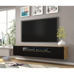 Bim Furniture Meuble TV Bas Universel AURA 200 Cm à Suspendre Ou à Poser Chêne Ar... -Vente-unique shop meuble tv bas universel aura 200 cm a suspendre ou a poser chene artisan noir mat avec led 10885986 28426178 1140x1140