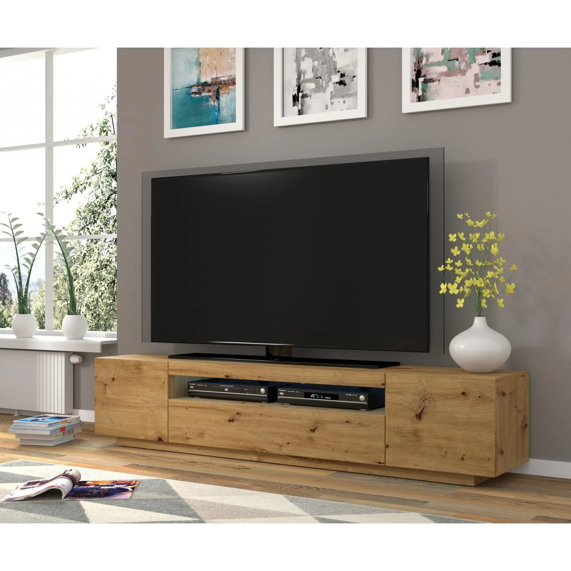 Bim Furniture Meuble TV Bas Universel AURA 200 Cm à Suspendre Ou à Poser Chêne Ar... 6 Bim Furniture Meuble TV Bas Universel AURA 200 Cm à Suspendre Ou à Poser Chêne Ar... – Image 4