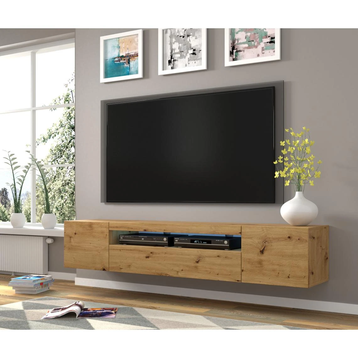 Bim Furniture Meuble TV Bas Universel AURA 200 Cm à Suspendre Ou à Poser Chêne Ar... 7 Bim Furniture Meuble TV Bas Universel AURA 200 Cm à Suspendre Ou à Poser Chêne Ar... – Image 5